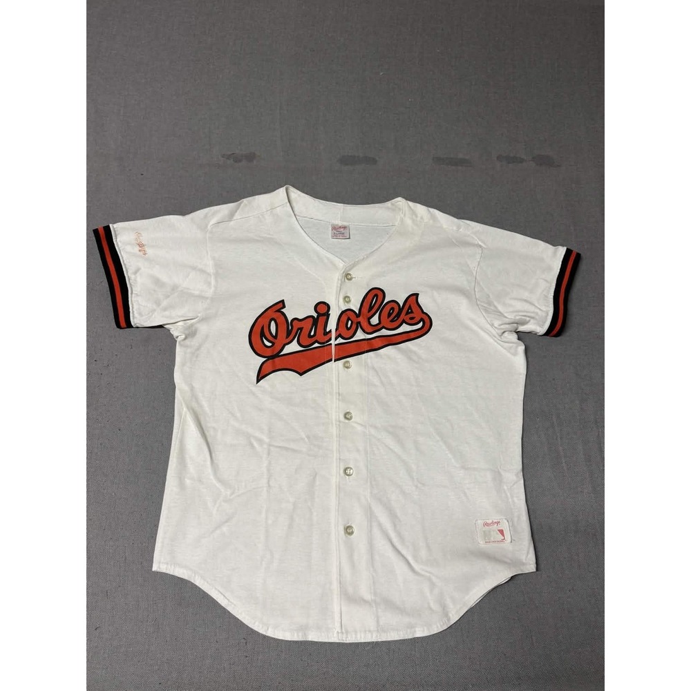 Rawlings Men XL Vintage Baltimore Orioles Baseball Jersey Poly Cotton White USA